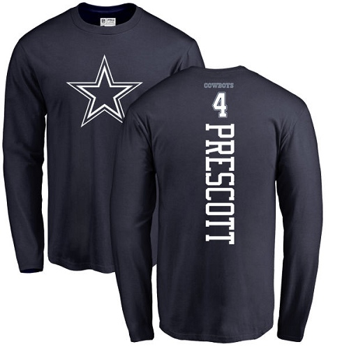 Men Dallas Cowboys Navy Blue Dak Prescott Backer #4 Long Sleeve Nike NFL T Shirt->dallas cowboys->NFL Jersey
